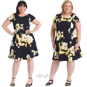 NEW Jessica Howard Navy and Yellow Floral Fit-And-Flare‎ Dress, 22W